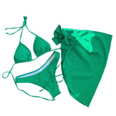 Traje de baño de 3 piezas con cuello halter, textura sólida y lazo